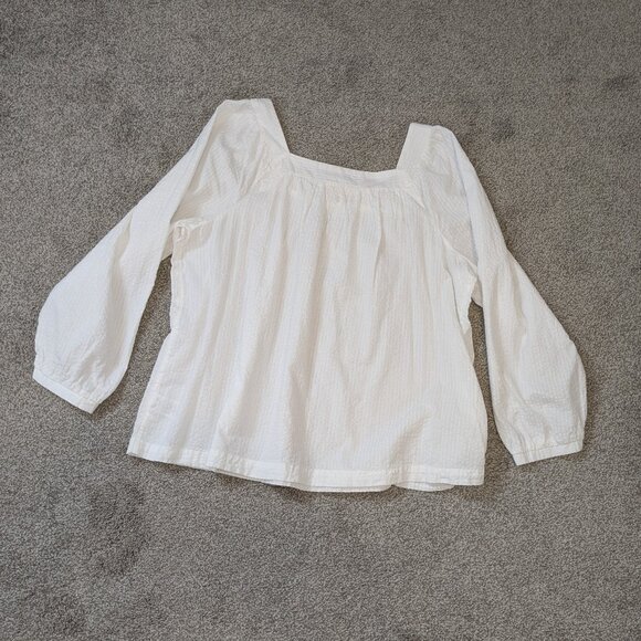 TERRA & SKY White Textured Cotton Long Sleeve Pullover Peasant Top; Size 1X - Picture 2 of 5